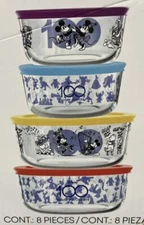 Disney “100 Year Anniversary” 8pc Pyrex Glass Food Storage SET 4 Bowls & 4 Lids