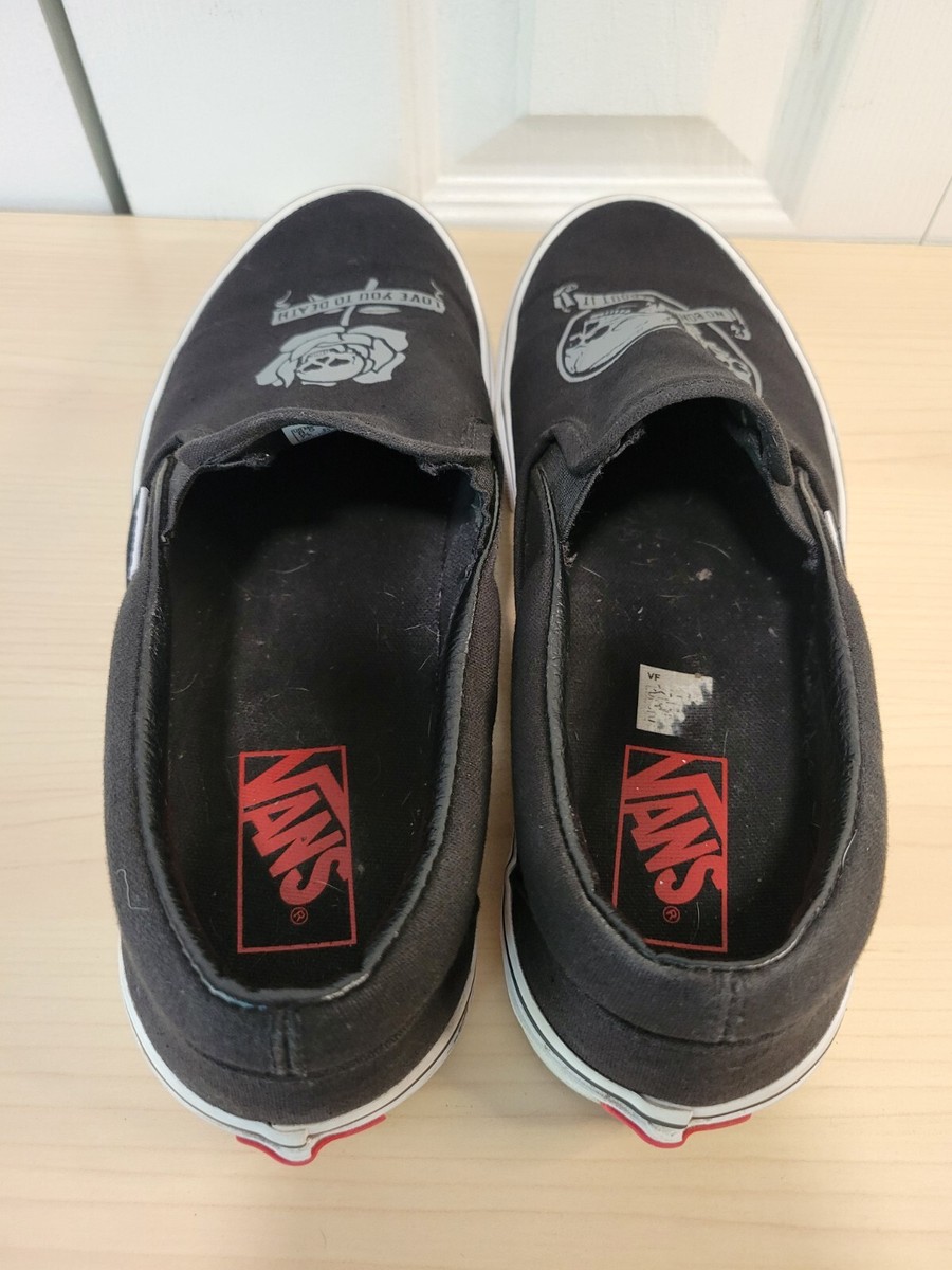 Vans Classic Slip On Black No Bones About It/Love You To Death Men’s Size 10 New VANS Black Gray No Bones About It Love You to Death Skull  main image 3