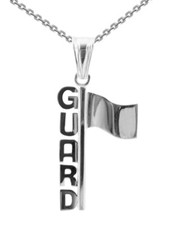 GUARD and Flag Necklace for Color Guard and Winter Guard in Silver. Guardie Gift