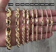 3mm 14K REAL Gold Rope 925 Solid Silver Chain Bracelet Diamond Cut ITALY