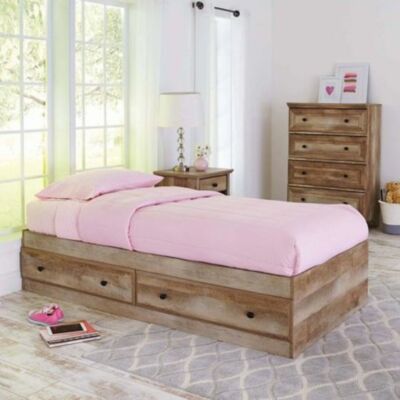 Twin Size Rustic Lodge 2 Drawer Storage Bed With Weathered Finished