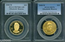 2008-W $10 GOLD SPOUSE ELIZABETH MONROE PCGS PR70 PF70 & MS70 2-COINS SET !!!!!
