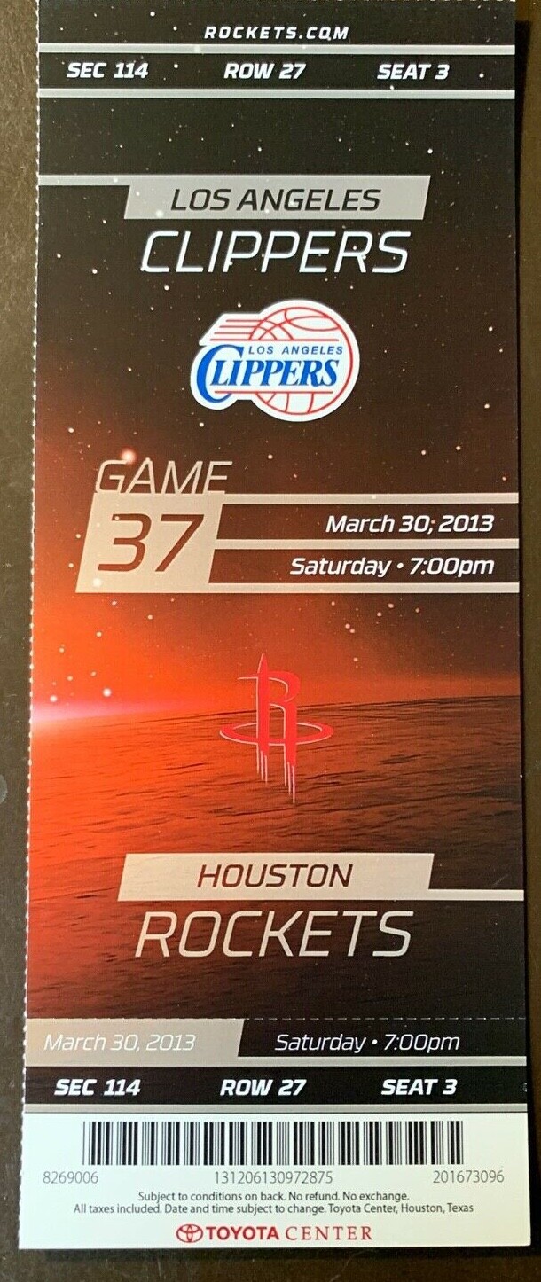 Houston Rockets 3/30/2013 NBA ticket stub vs Los Angeles Clippers | eBay
