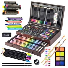 145 Pezzi Deluxe Art Set, Scatola Arte in Legno e Kit da Disegno con Pastelli, Pastelli ad Olio
