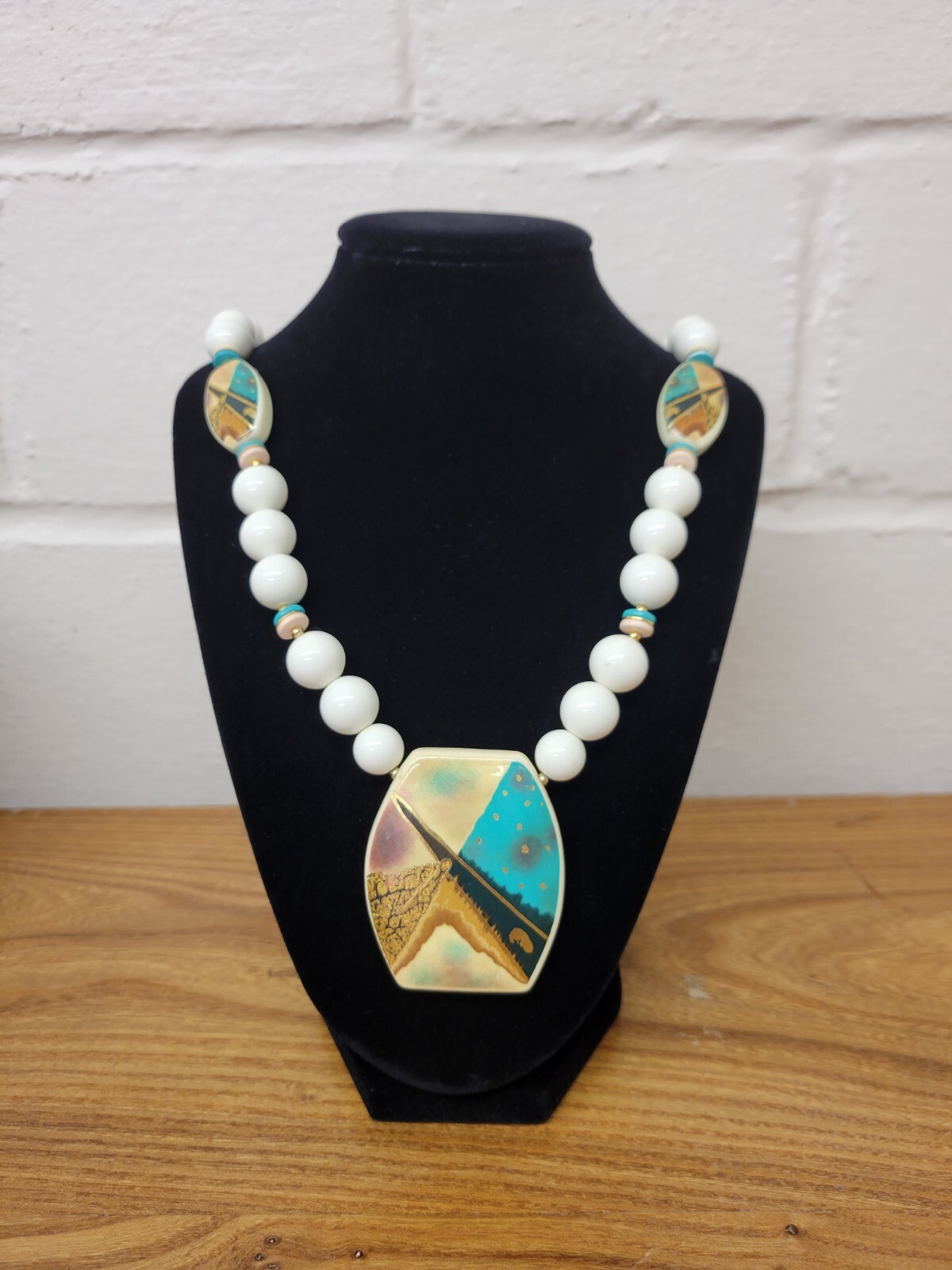 Made in Japan Bead Necklace Hand Painted Enamel Ceram… Gem