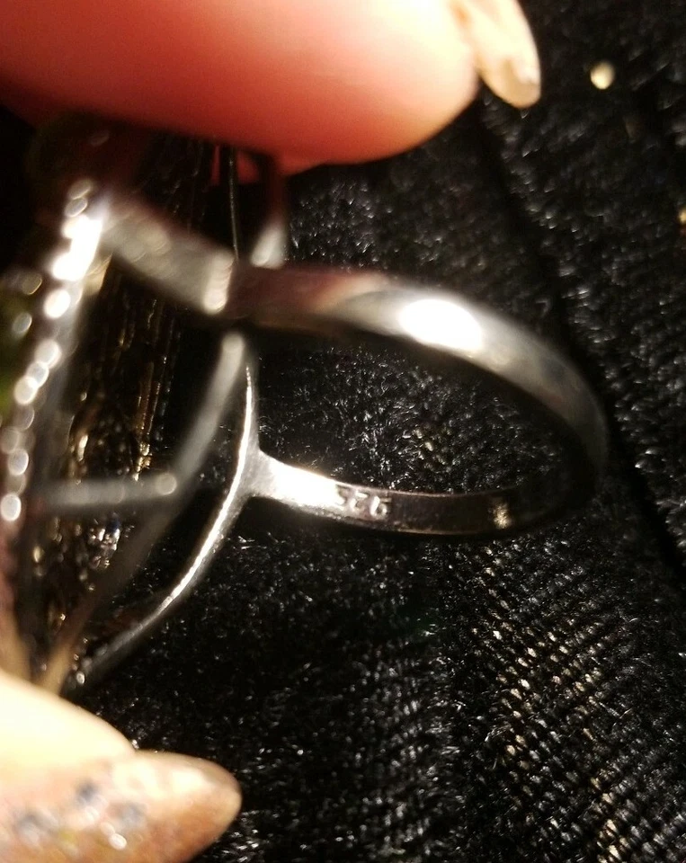 全新 Peridot caboosons &Cz .925 纯银戒指 带黑色 Rhodoum Plt 尺寸 6 3/4 工匠 — 第 4/4 张图片