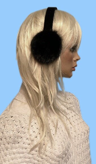 NEW GENUINE BLACK RANCH MINK FUR EARMUFFS one fits all-LOOKS  display picture 2