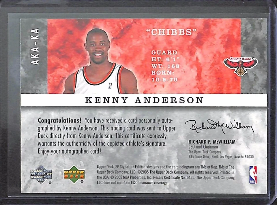 2004-05 Upper Deck SP Game Used Auto #AKA-KA Kenny Anderson No 94 of 100 - Image 2 of 2