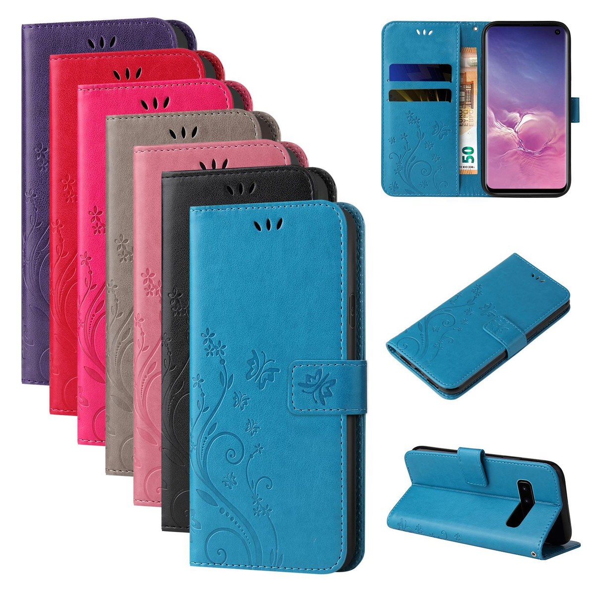 Mobile phone bag for Samsung Galaxy S9 S10 mobile case flowers case 9H  screen