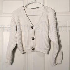 Vintage Rare Nordstrom Point Of View White Cotton Cardigan Knit Sweater SIZE M