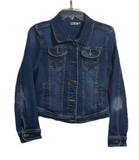 Vintage look  Distressed Dark Blue Denim Jacket Large Women Eliza J 