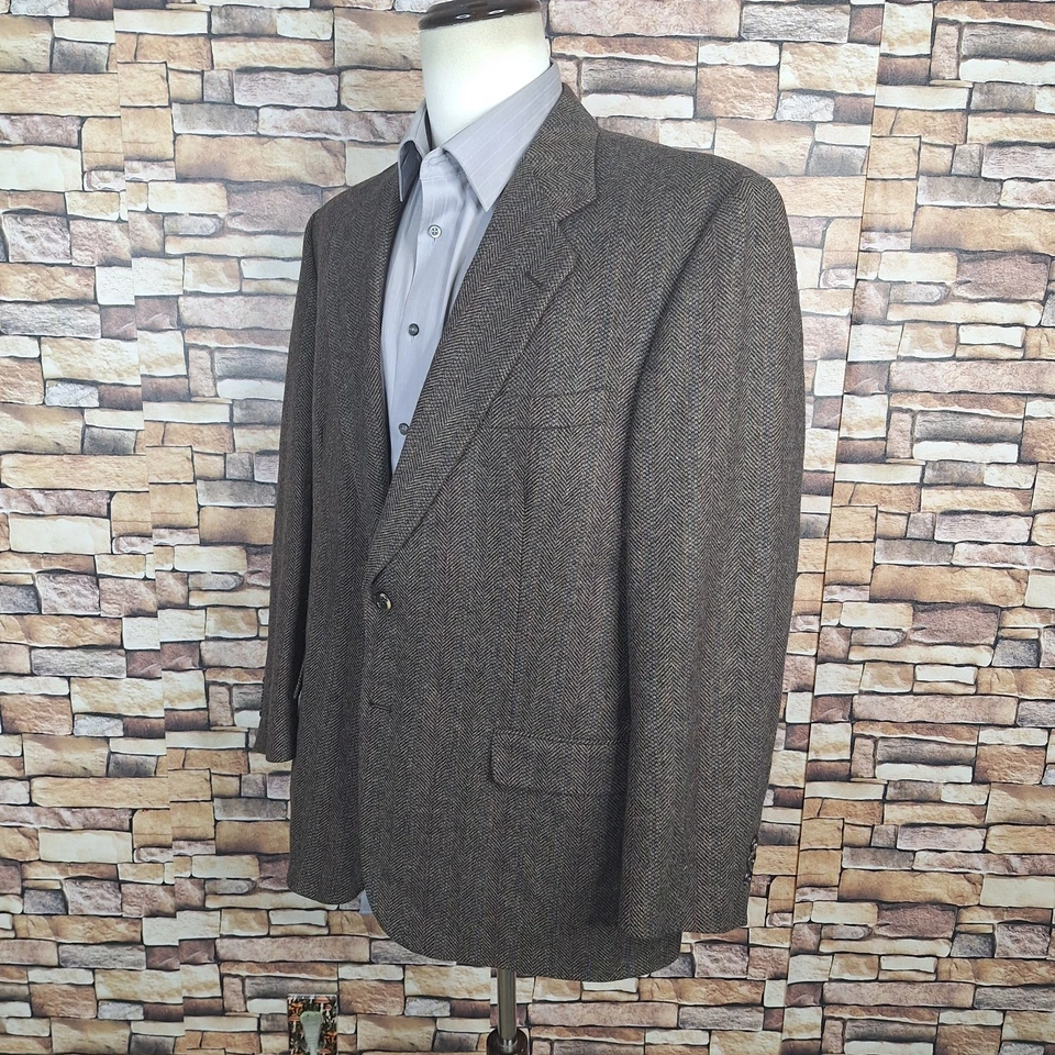 Cricketeer Jacket Blazer Mens 44R Brown Herringbone Stripe Lambswool Wool - Image 4 of 4