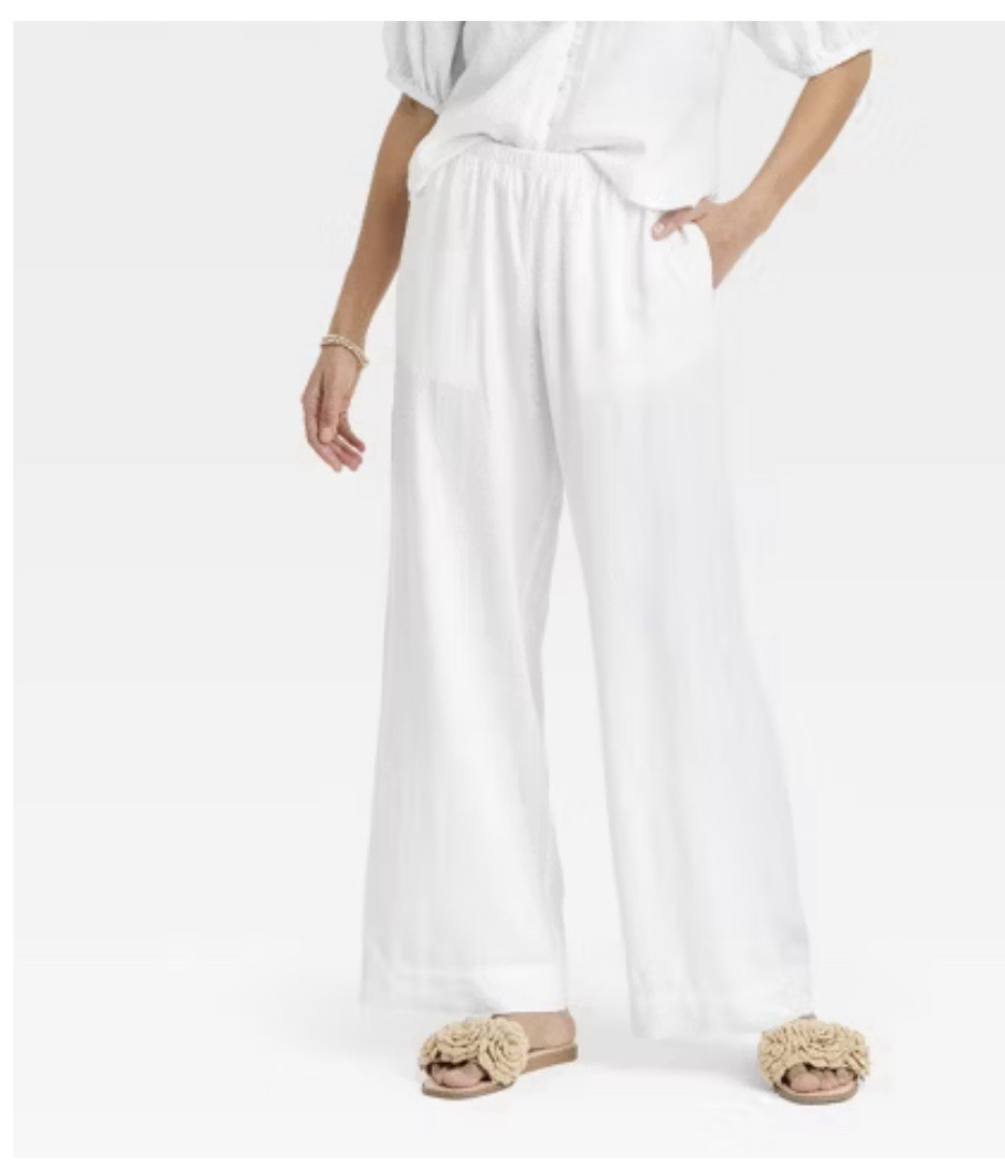 Women's Mid-Rise Wide Leg Linen Pull-On Pants - A New Day™