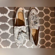 Franco Sarto Hadden Snakeskin Tassel Loafers - Gray and White flats tassels 8
