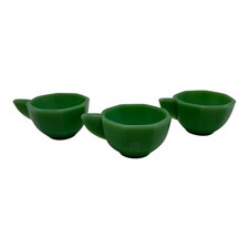 Akro Agate Octagonal Green Slag Mini Tea Cups Set of 3