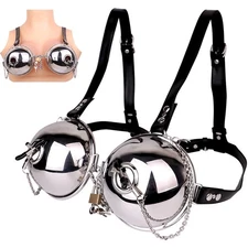 Adjustable Stainless Steel Sexy Bra Neckplace Toy With Nipple Clip BDSM Device