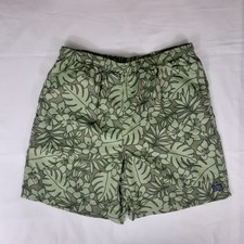L.L. Bean Swim Trunks Mens XL Green Floral Elastic Waist Drawstring Pockets Logo