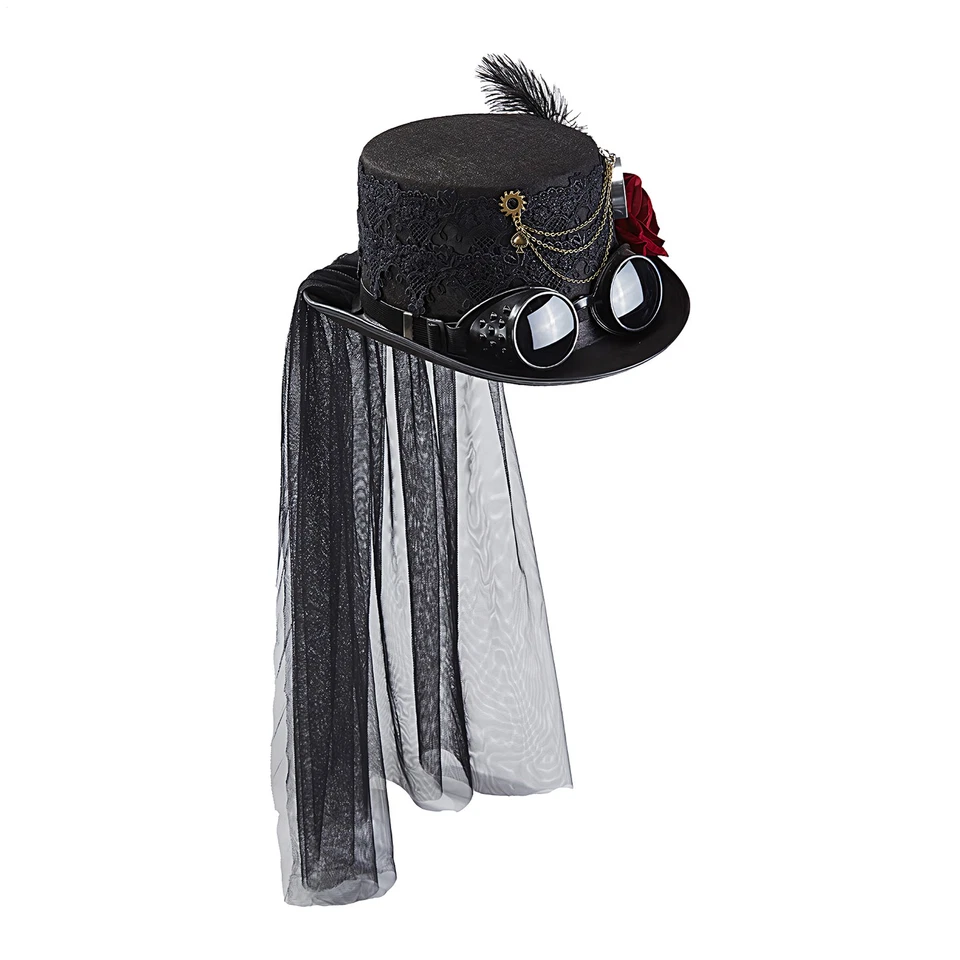 Gothic Flower Lace Veil Girl Cosplay Hat Retro Women Steampunk Top Hat - Image 2 of 4