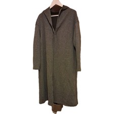 Women's Long Hooded Overcoat/Trench Coat. Brand New. Size L-XL. Grey/Black.