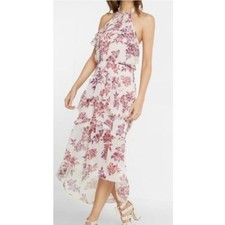 NWT Express Floral Halter High Low Dress Ruffle Tier Event Evening M