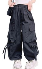 Girls Cargo Jogger Pants Parachute Baggy Pants Cargo Casual Trousers with Poc...