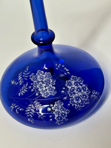Set 2 Bottiglie Profumo Vintage Vetro Dipinto Blu Cobalto Floreale Delicate - Foto 8 di 14
