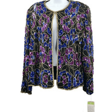 Vintage Floral Purple, Gold, and Black Beaded Sequin Jacket  Deadstock