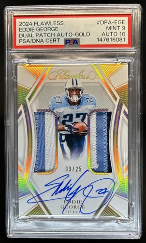 2024 Panini Flawless Eddie George Dual Patch Auto Autograph #/25 Titans PSA 9 10