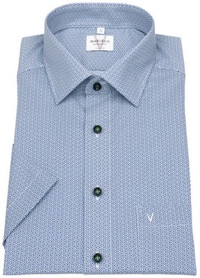 Marvelis Kurzarmhemd Modern Fit Kontrastknöpfe hellblau / grün