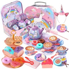 55Pcs Tea Party Set for Little Girls, Princess Tea Party Set, Unicorn Kid Tin...