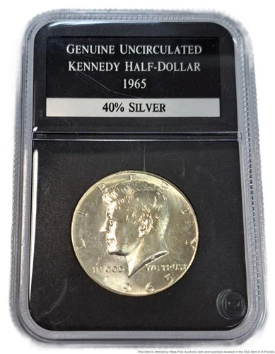 PCS 1965 Kennedy 50C Half Dollar 40% Silver Slabbed Uncirculated U.S. Coin