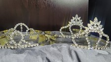 "4"Princess Crown Headpieces Rhinestone Embellished Tiara W Combs For Security