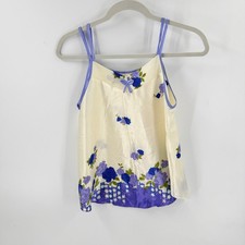 Vintage Camisole Top Cream Blue Size Small Floral Satin Fairy Coquette Cottage