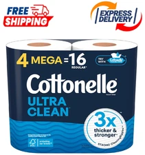 Cottonelle Ultra Clean Toilet Paper, 4 Mega Rolls = 16 Regular Rolls,