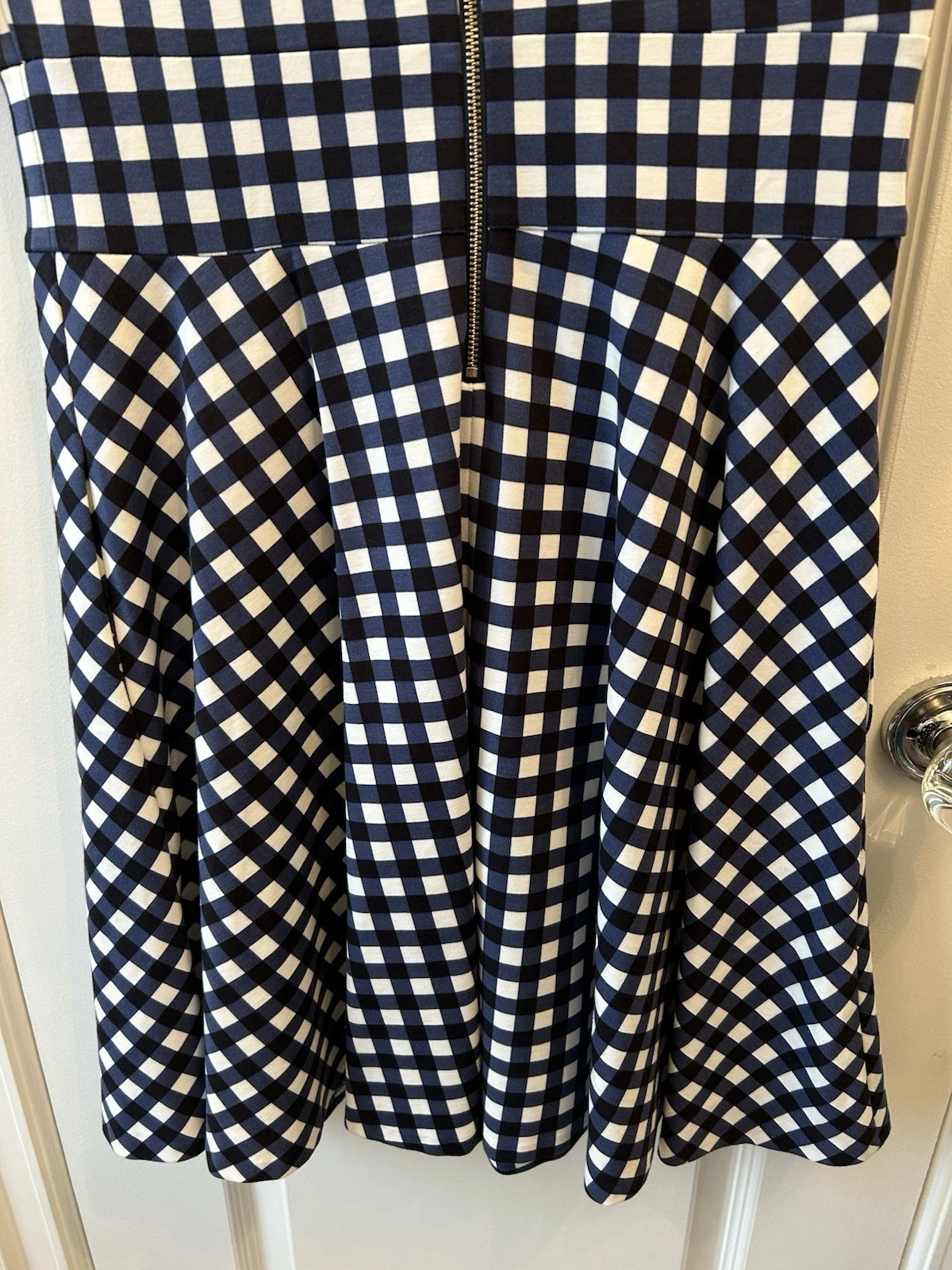 Abito donna Kate Spade Fiorella aderente e svasato taglia media tasche gingham nuovo con etichette