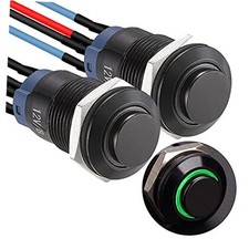 12mm Latching Push Button Switch Pre-Wired 150mm High Round Black Shell-Green