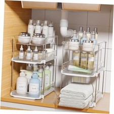 2 Sets of 3-Tier Bathroom Under Sink Organizers and Storage, Multi 2Set-White