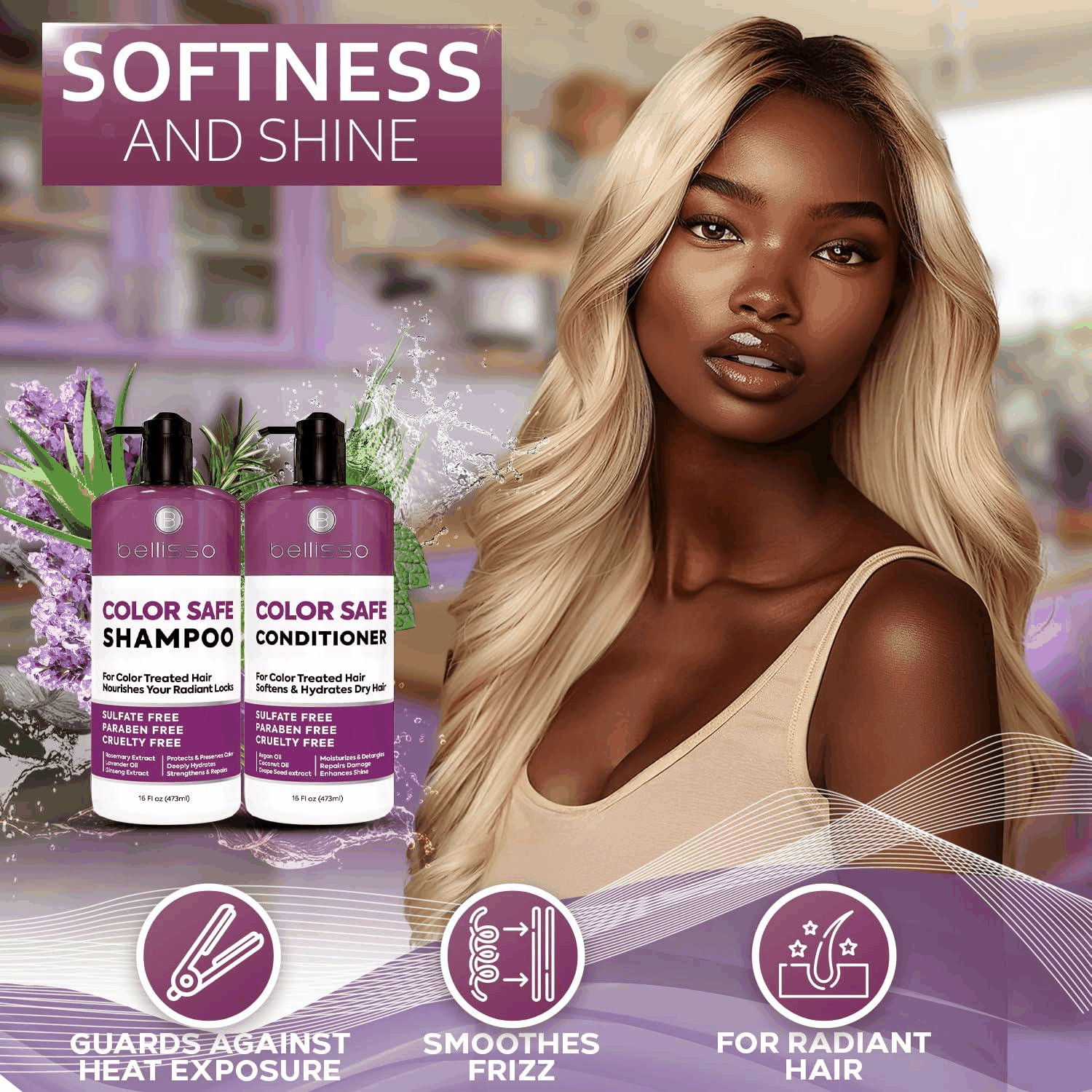 Color Safe Shampoo and Conditioner Set For Protecting Dyed and Treated Hair