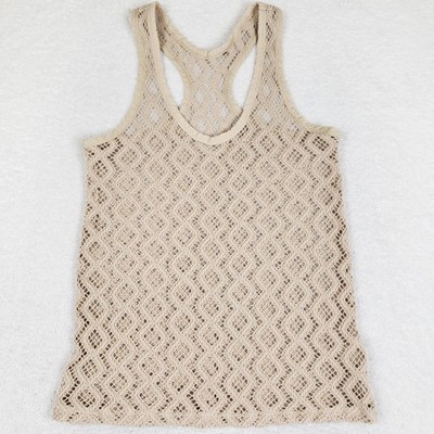 Beige Diamond Crochet Racerback Tank Top Open Knit Sleeveless Beach Boho Medium