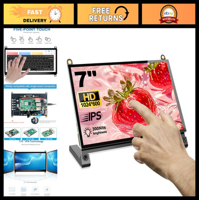 7'' Touchscreen Monitor, HD 1024x600 IPS, Capacitive, Compatible with Raspberry P