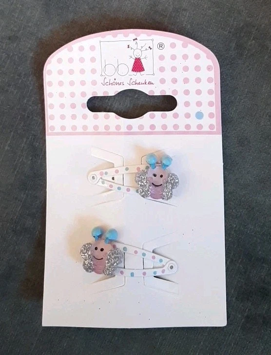 bb Klostermann Haarspangen Clips Set Schmetterling 2 tlg Weiß Glitzer Neu!