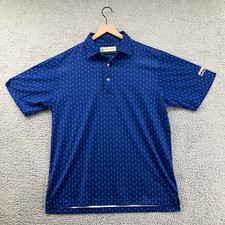 Donald Ross Shirt Golf Polo Blue Flag Print Mens Medium