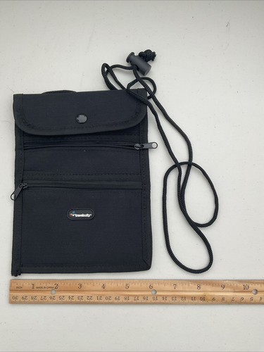 Bandolera Travelocity Lanyard ID negra nailon nueva sin etiquetas bolsa con cremallera - Imagen 1 de 4
