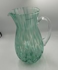 Large Glass Pitcher Green With Clear Handle. Made In Poland