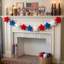 4Th of July Garland Red White Blue Plush Star Garland 8.2 Ft Soft Fuzzy Patrioti