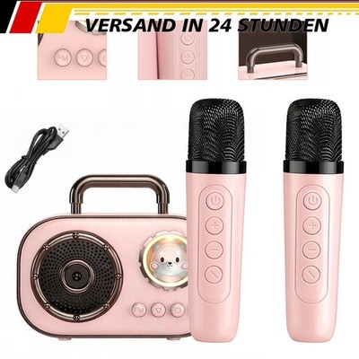 Kinder Karaoke Maschine Bluetooth 5.3 mit 2 Mikrofonen LED Licht SD USB AUX