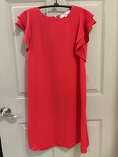 Ann Taylor Loft -  Chic Red Dress w Shoulder Ruffle Sleeves Size XS