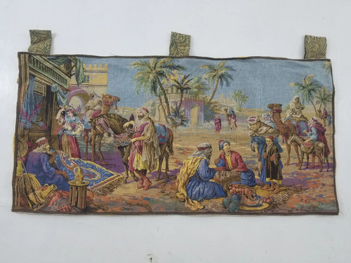 Vintage French Arab Scene Wall Hanging Tapestry 95x48cm
