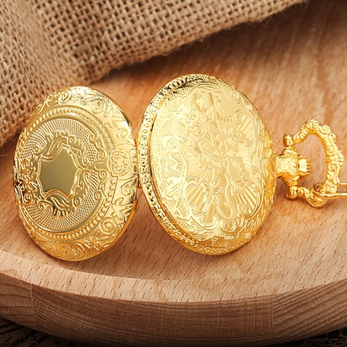 Unisex Gold Shield Quartz Pocket Watch Timeless Style & Precision Christmas Gift - Picture 8 of 8