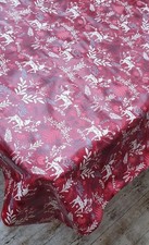 WINE RED CHRISTMAS STAG TREES REINDEER LEAVES GREY FLORAL PVC VINYL TABLE CLOTH